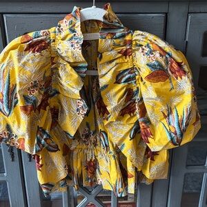 Ulla Johnson Yellow Floral Puff Sleeve Cropped Jacket